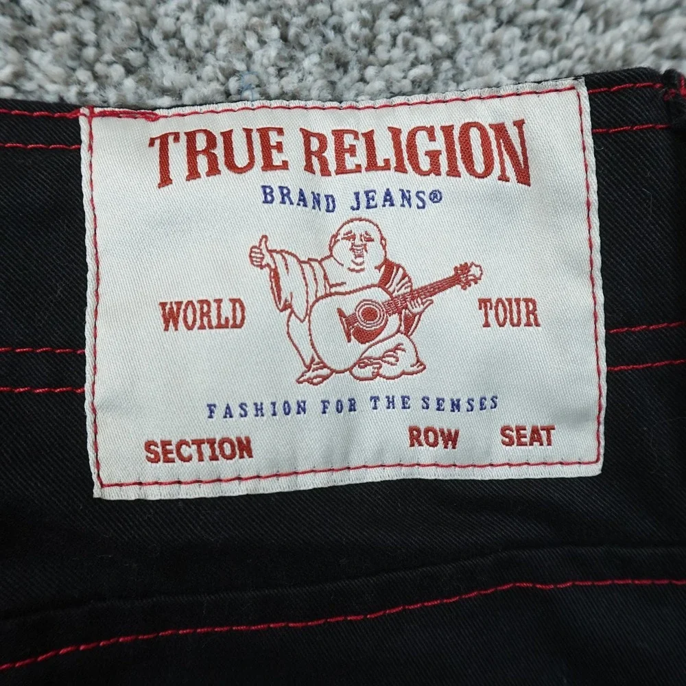 NEW True Religion Pants Mens 30X32 Black Cargo Red Contrast Stitch Flap Pockets